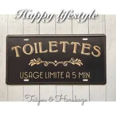 【TOILETTES・トイレ／シャビーシックブリキ看板プレート／麻ひも付き】