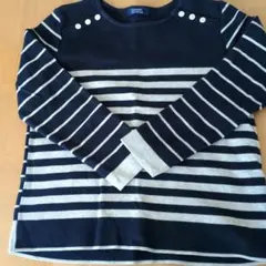 ヒューマンウーマン　ネイビー グレー ストライプ 長袖カットソー