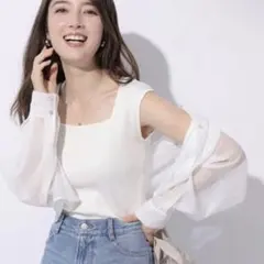アプワイザーリッシェ　クロップドシアーシャツ×２ＷＡＹニットセット　ホワイトのサムネイル