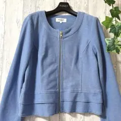 SOUP ジップアップジャケット 11号 ブルー きれいめ 通勤 羽織り