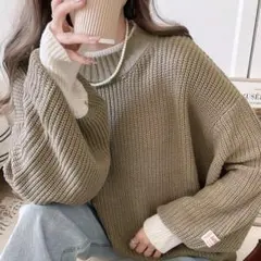 《Javaジャバ コラボ》★レイヤード風ざっくりニット　セーター　クルーネック