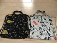 未使用　ポケモン　ナップサック　黒　総柄　ピカチュウ
