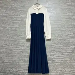 アースミュージック＆エコロジー 襟付き バイカラー ロングワンピース F