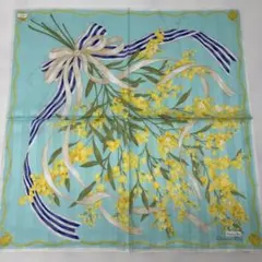 0624 ディオール　ハンカチ　花柄　リボン　水色　未使用　シール付き.