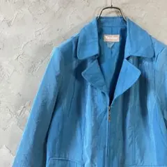 ヴィンテージ　ジャケット　フルジップ　シンプル　無地　水色　M相当　LO15