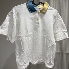 ホワイト 半袖ポロシャツ ブルーイエロー襟ユニクロ JW ANDERSONコラボ