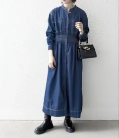 SHIPS any: シャーリング デニム ポケット ワンピース