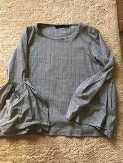 ZARA チェック柄バルーンスリーブトップス