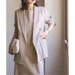 美品✨NOBLE プレーンピークドラペルダブルジャケット　ベージュ　38　M NOBLE ノーブル 麻ストレッチピークドラペルダブルジャケット