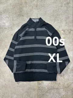 ボーダー柄ハーフジップコットンニットセーター ヴィンテージ 古着