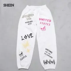 H7-4003　プリント スウェットパンツ　ウエストゴム　　L【シーイン】