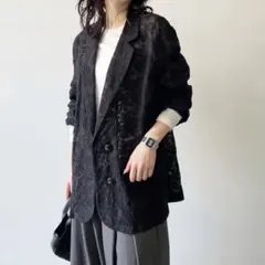 黒 レース　テーラードジャケット　春アウター