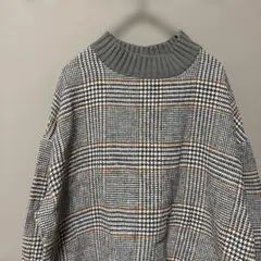 SPRAY PREMIUM 千鳥柄ハイネックカットソー(M〜L相当)グレー