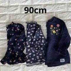 トップス3着セット 90cm ネイビー花柄　GAP Lee アプレレクール