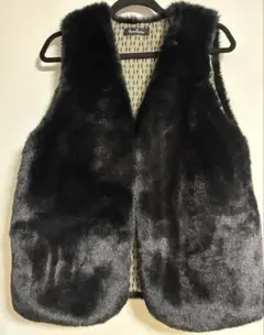 AnneCoquineオリジナル柄ライニングエコファーノーカラージレ