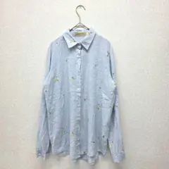 トリプルアローズ トップスシャツ ブラウス 綿 花柄 刺繍 ブルー F