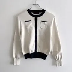 人気色 CABaN コットンカシミヤ バイカラークルーネックカーディガン 名作