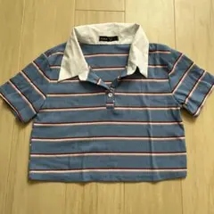 SHEIN ボーダー ポロシャツ 半袖 Lサイズ　ブルー