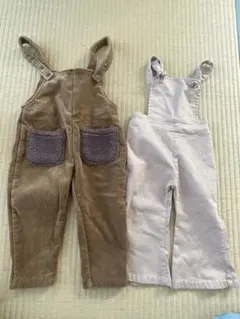 ブラウン・ベージュ サロペット 2点セット