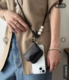 【6WAY】BIGパール付きスマホストラップ ディスコート
