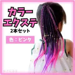 【エクステ2本組】 カラーエクステ ヘアゴム 三編み ポニーテール 付け毛