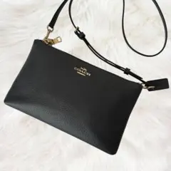 【美品】コーチ レイラ ショルダーバッグ ダブルジップ 斜め掛け ネイビー