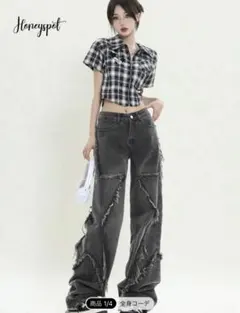 SHEIN ジーパン ジーンズ デニム y2k 黒 ストリート ズボン 星