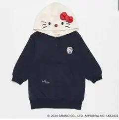 プティマイン HELLO KITTY フード付きワンピース ネイビー 130cm