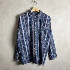 USA古着 グアテマラシャツ 総柄シャツ エスニック ストライプ vintage