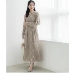 ベージュ レース オケージョンドレス