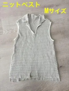 【美品】ニットベスト ベージュ Mサイズ ワッフル編み 春秋