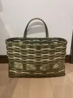 ハンドメイド 緑色 かごバッグ　畳　縁