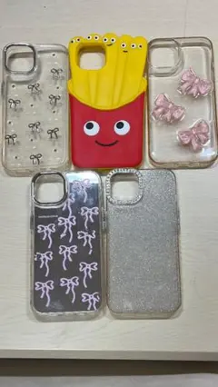 iPhone13.14用ケースセット（フライドポテト・リボン）