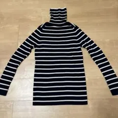 UNIQLO タートルネックニット XL ネイビー/ホワイトストライプ