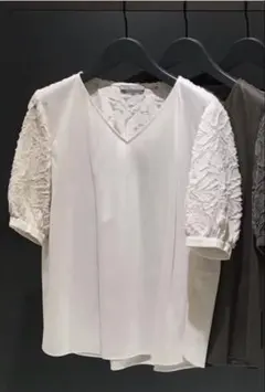 theory luxe 半袖　カットソー　レース袖　ジャガード切替 サイズ38のサムネイル