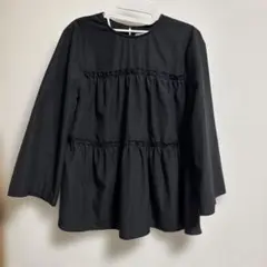 値下げ　黒　ブラウス　ティアード