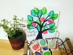 結婚式　ウェディングツリー　ウェルカムボード　葉っぱスタンプ　りんごスタンプ