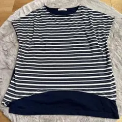 SHOO LA RUE チュニック 半袖 ボーダー ネイビー Ｌサイズ
