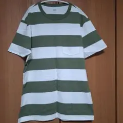 GAP オリーブグリーン ホワイト ストライプ Tシャツ M