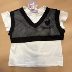 メッシュ重ね着風Tシャツ