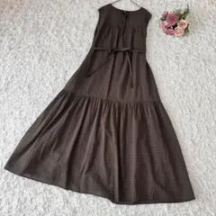 UNIQLO　ライトコットンワンピース　チェック　ブラウン　Ｌ