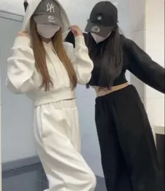 GRLフリージアショート丈パーカー×ワイドパンツセットアップ [pm606]
