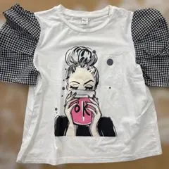 SHEIN キッズ ガールズ Tシャツ ギンガムチェック袖