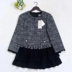 《新品》JUSGLITTY 2WAYツイードプルオーバー ペプラム 金釦 黒 M