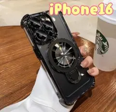 iPhone16　ケース MagSafe対応 リング付 黒 クリア