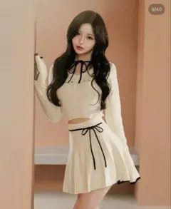 ダーリッチ　ウエストオープンリボンデザインニットワンピース