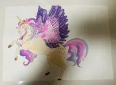 ユニコーン　ペガサス　水彩画 A4