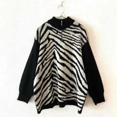☆【Vareuse】ニット セーター ゼブラ柄 毛混 ハーフジップ 3L
