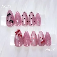No.13〜No.14 ネイルチップ ワンホン リボン ハートホロ マグネット