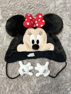 ミニーマウス ファー帽子 耳と手袋付き